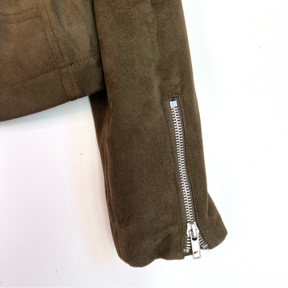 Olivaceous Vegan Faux Suede Moto Jacket Size Small - Picture 9 of 12